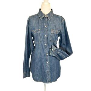 Lauren Ralph Lauren Womens Medium Denim Button-Down Shirt With Front Pockets & L